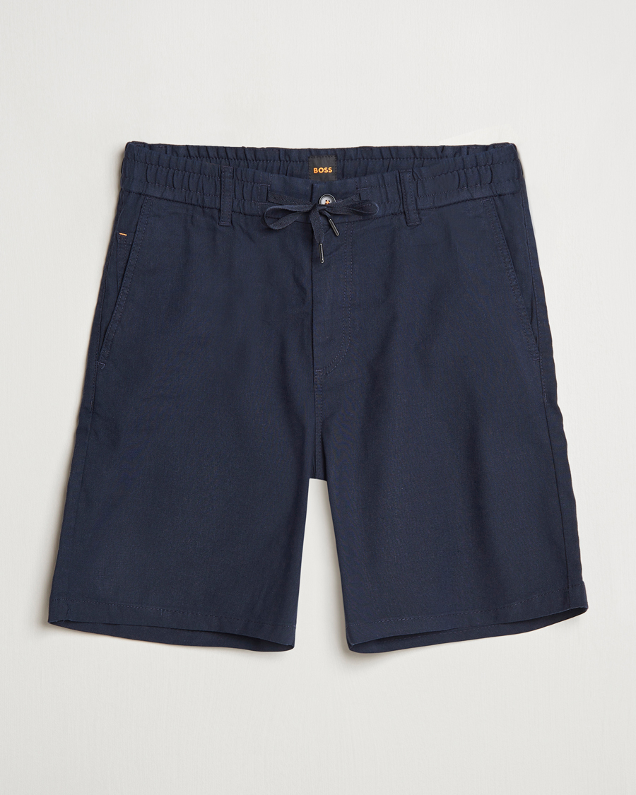 Hombres | Pantalones cortos | BOSS ORANGE | Tapered Linen Chino Drawstring Shorts Dark Blue