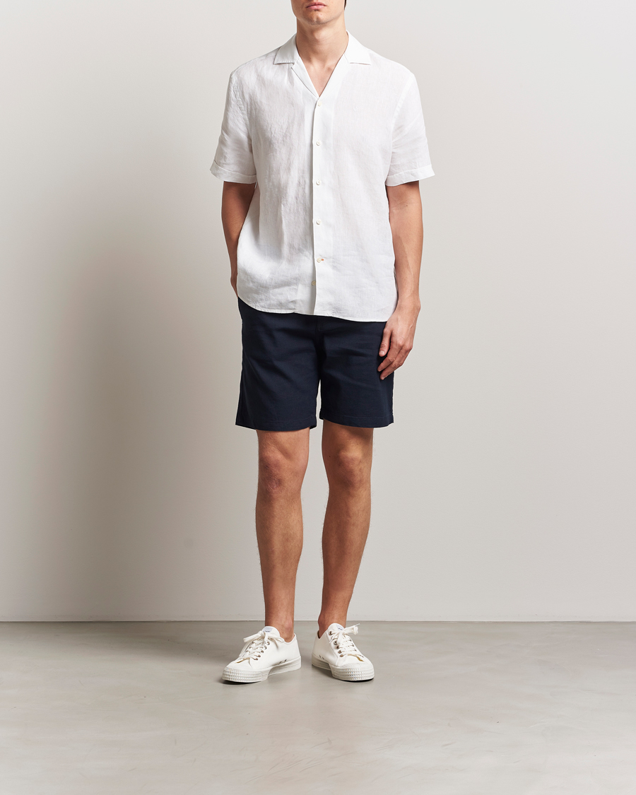 Hombres | Pantalones cortos | BOSS ORANGE | Tapered Linen Chino Drawstring Shorts Dark Blue