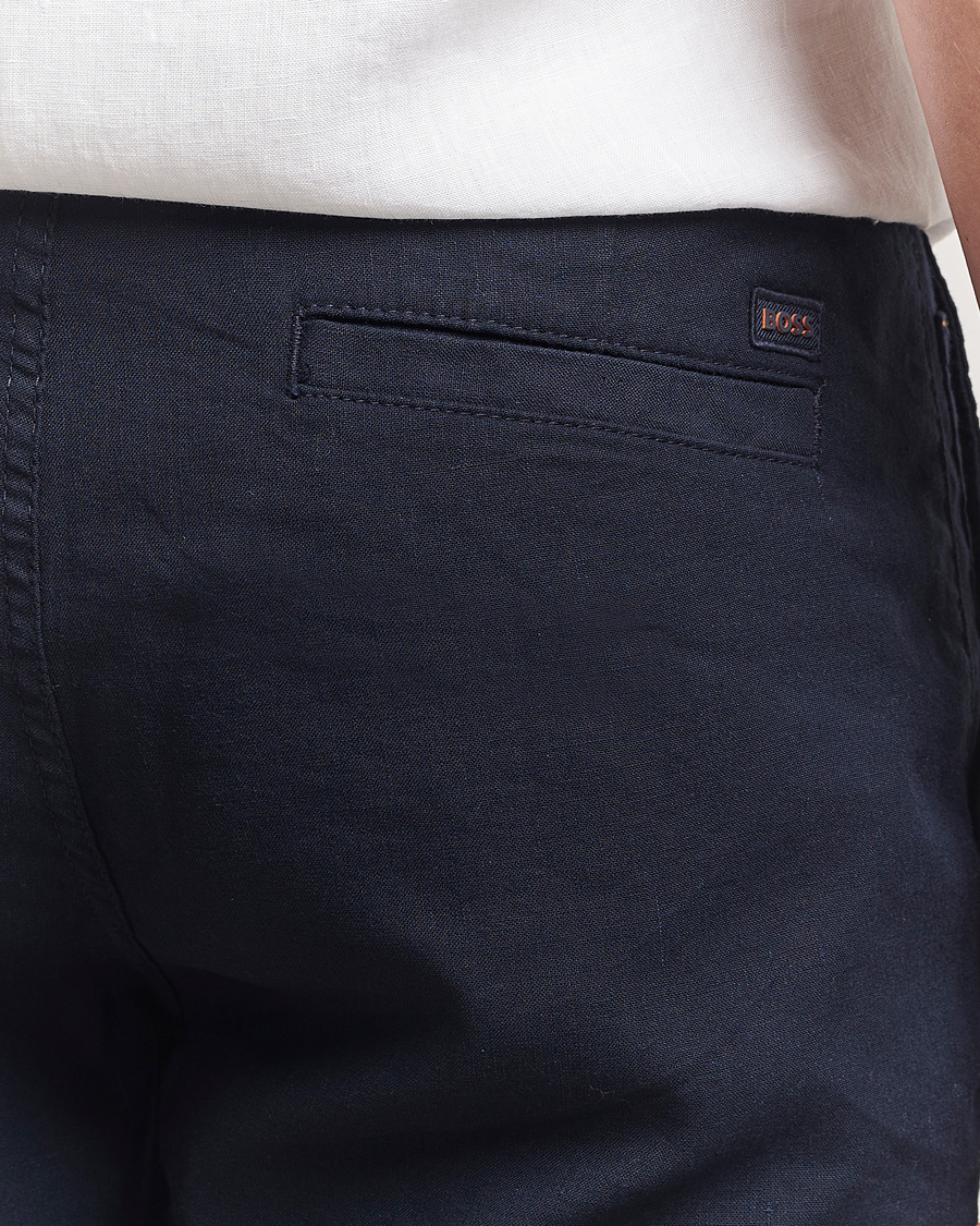 Hombres | Pantalones cortos | BOSS ORANGE | Tapered Linen Chino Drawstring Shorts Dark Blue