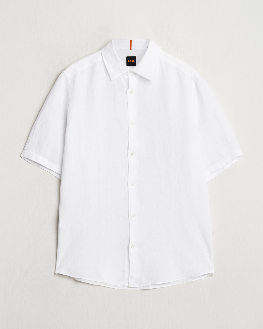 Hombres | Camisas | BOSS ORANGE | Rash Linen Short Sleeve Shirt White