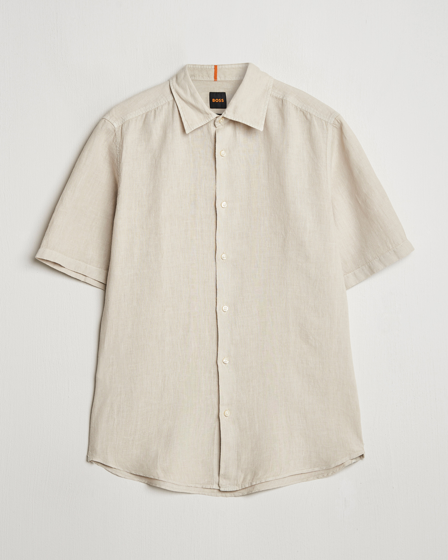 Hombres | Camisas | BOSS ORANGE | Rash Linen Short Sleeve Shirt Light Beige