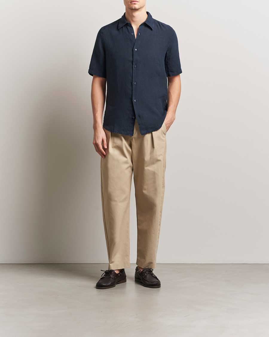 Hombres | Camisas | BOSS ORANGE | Rash Linen Short Sleeve Shirt Dark Blue