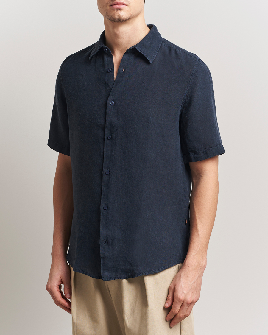 Hombres | Camisas | BOSS ORANGE | Rash Linen Short Sleeve Shirt Dark Blue