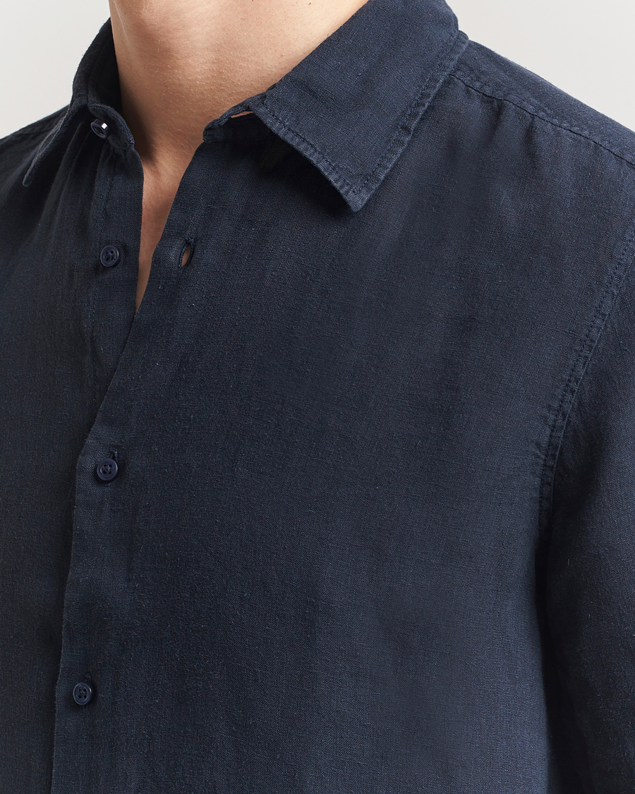 Hombres | Camisas | BOSS ORANGE | Rash Linen Short Sleeve Shirt Dark Blue