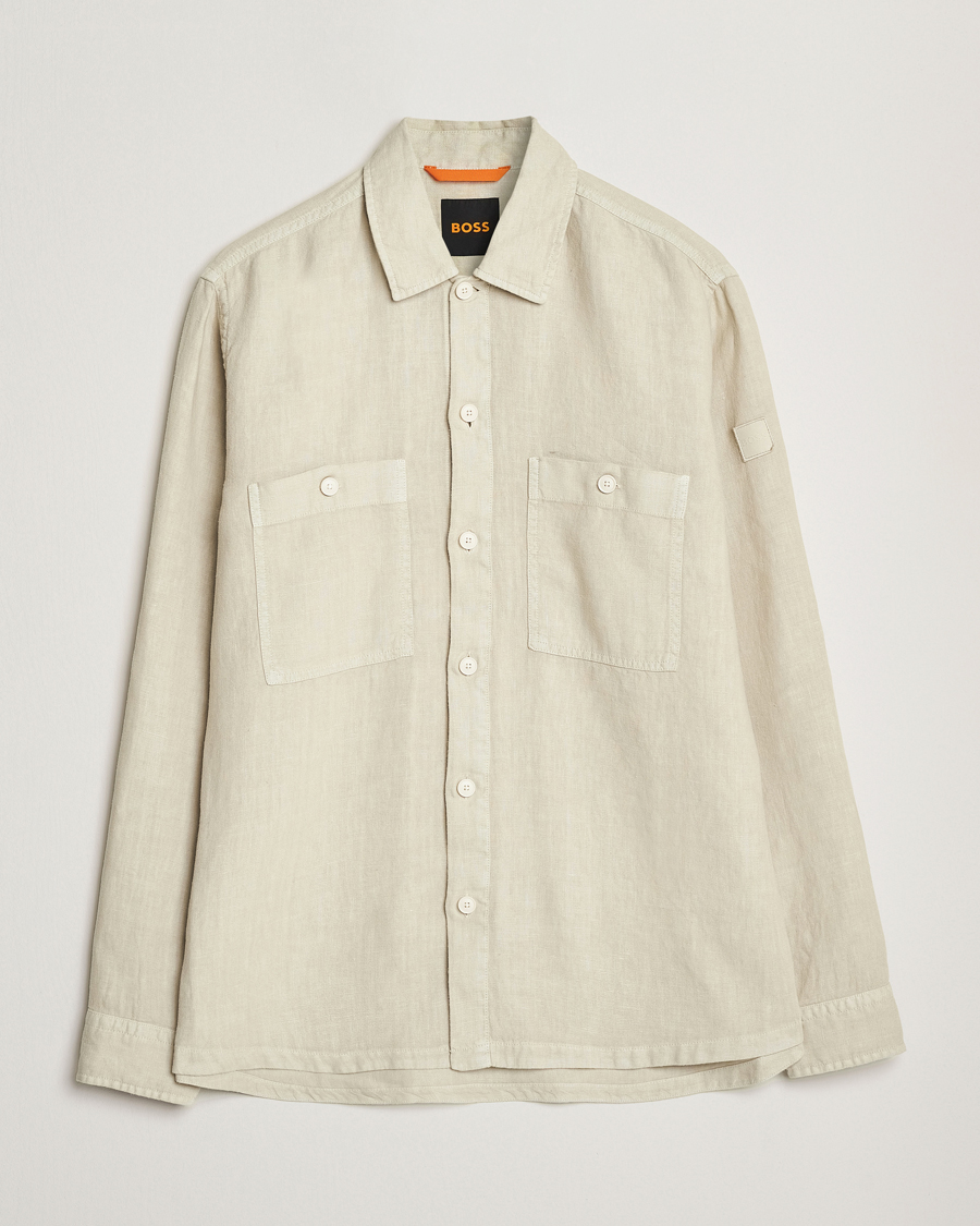 Hombres | Camisas | BOSS ORANGE | Locky Linen Overshirt Light Beige