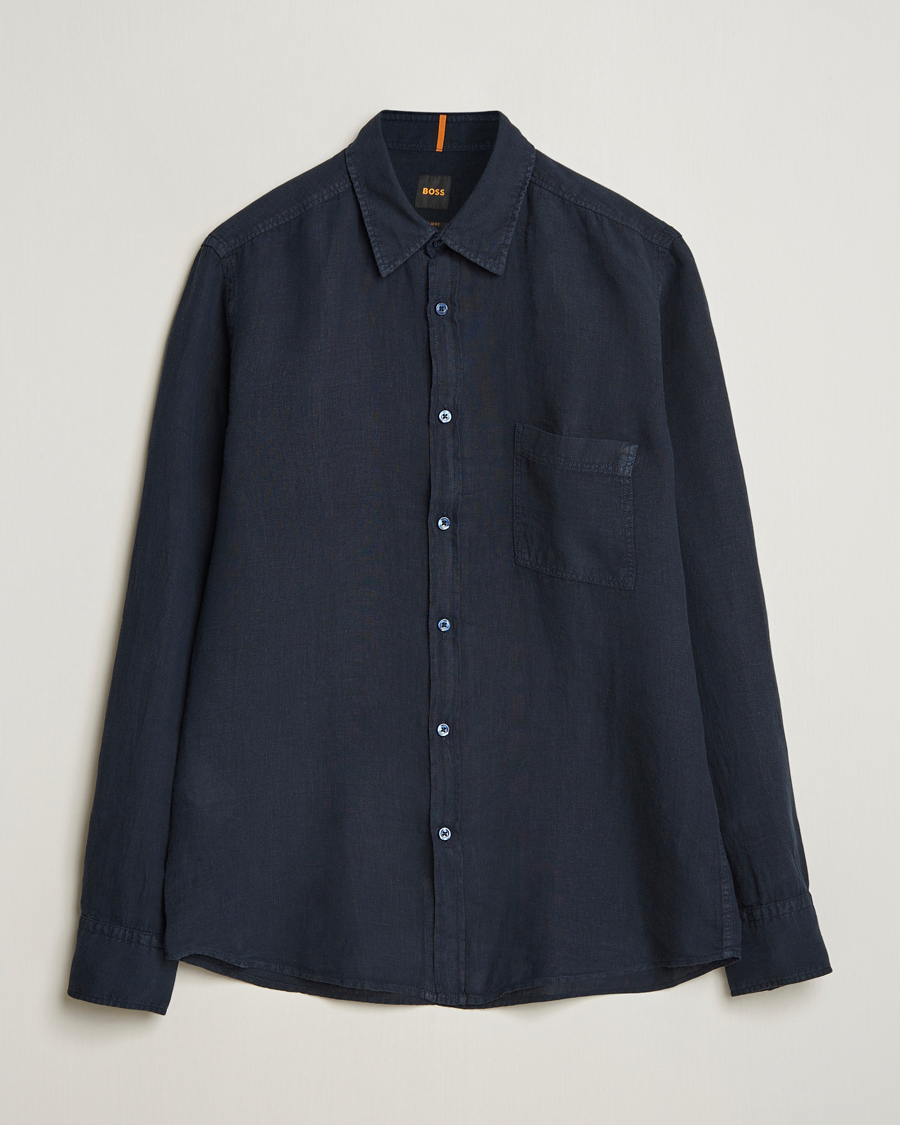 Hombres | Camisas | BOSS ORANGE | Relegant Linen Shirt Dark Blue