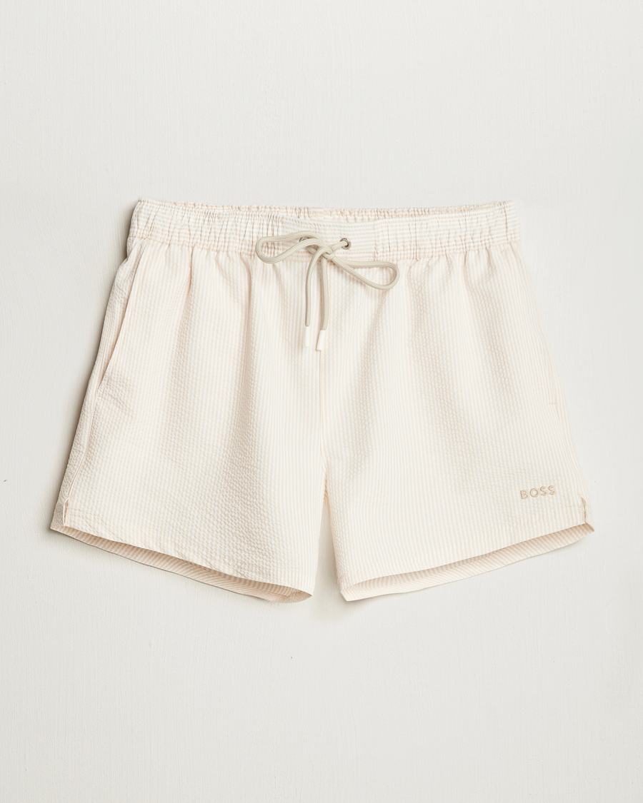 Hombres | Bañadores | BOSS BLACK | Velvetfish Seersucker Swimshorts Open White
