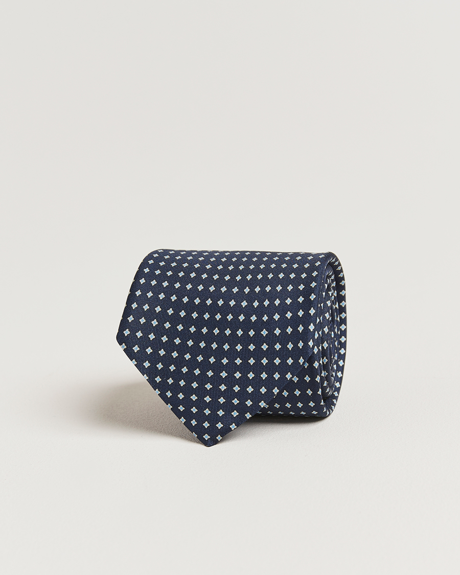 Hombres | Corbatas | Stenströms | Printed Silk Tie 7,5cm Navy