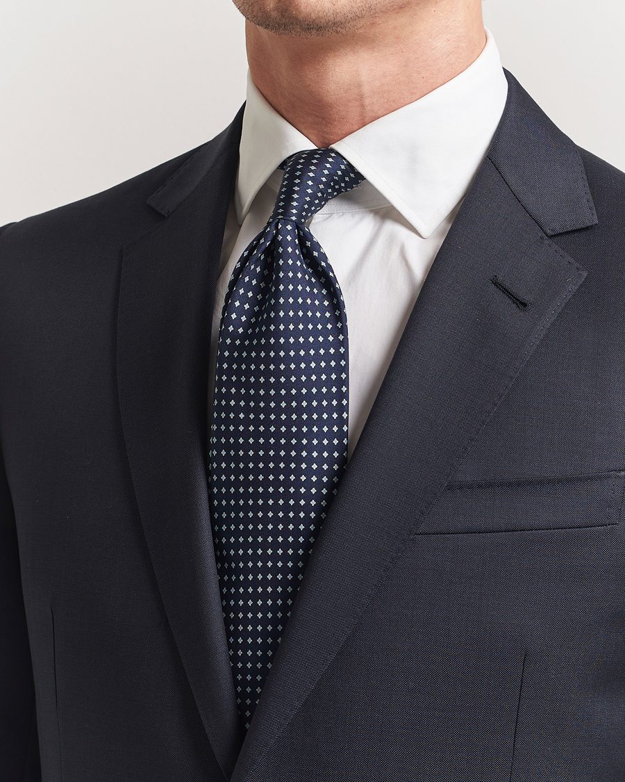 Hombres | Corbatas | Stenströms | Printed Silk Tie 7,5cm Navy