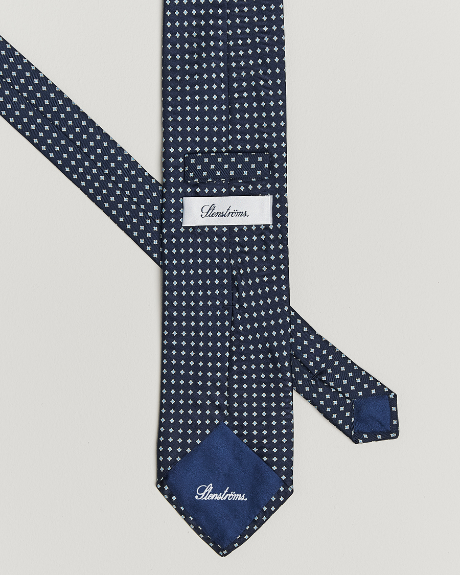 Hombres | Corbatas | Stenströms | Printed Silk Tie 7,5cm Navy