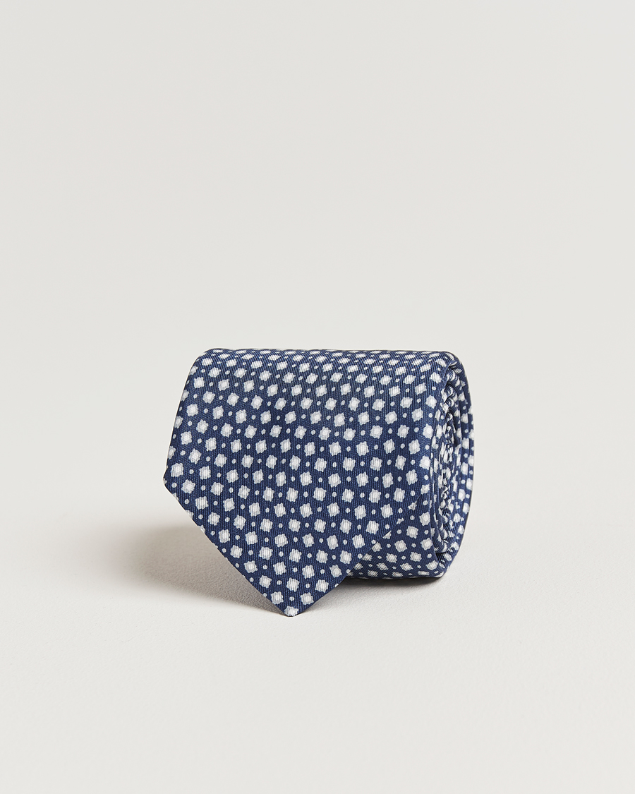 Hombres | Corbatas | Stenströms | Printed Silk Tie 7,5cm Blue
