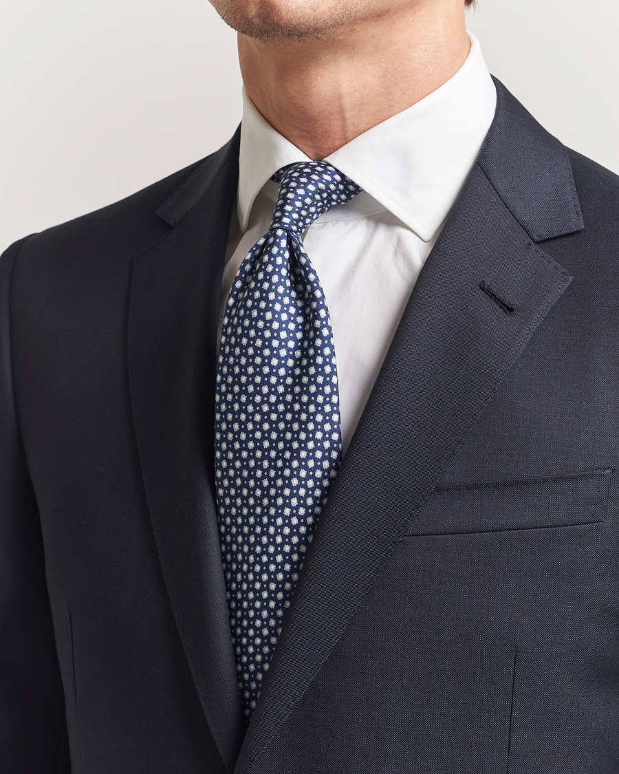 Hombres | Corbatas | Stenströms | Printed Silk Tie 7,5cm Blue