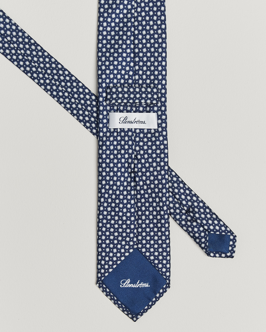 Hombres | Corbatas | Stenströms | Printed Silk Tie 7,5cm Blue