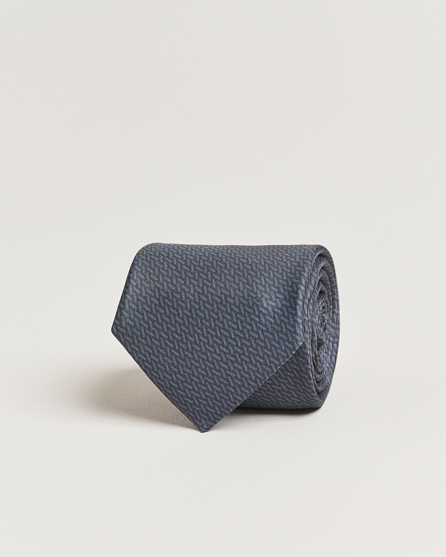 Hombres | Corbatas | Stenströms | Printed Silk Tie 7,5cm Mid Grey