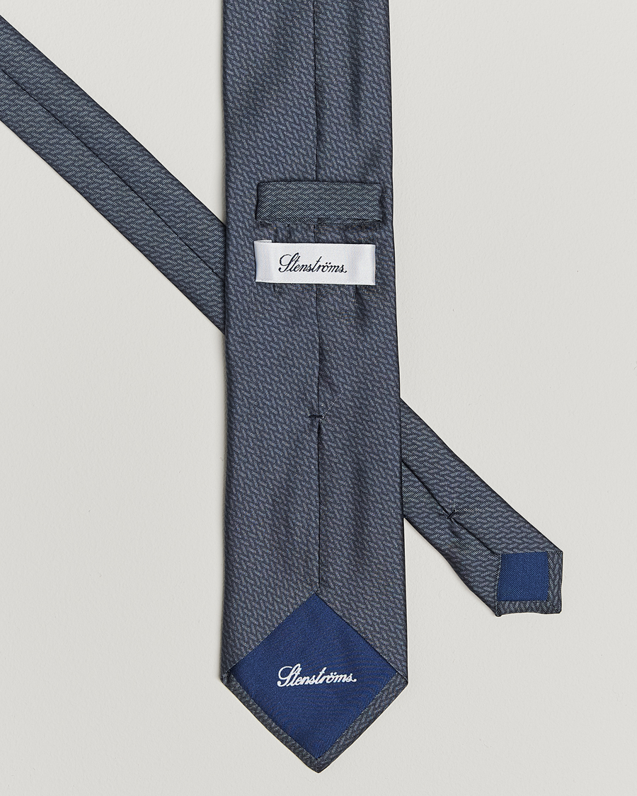 Hombres | Corbatas | Stenströms | Printed Silk Tie 7,5cm Mid Grey