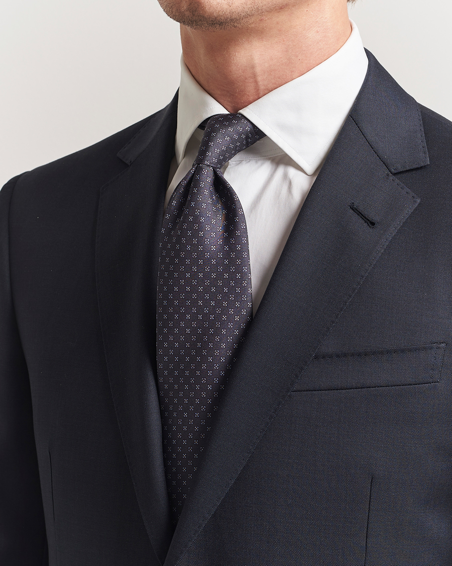 Hombres | Corbatas | Stenströms | Printed Silk Tie 7,5cm Grey