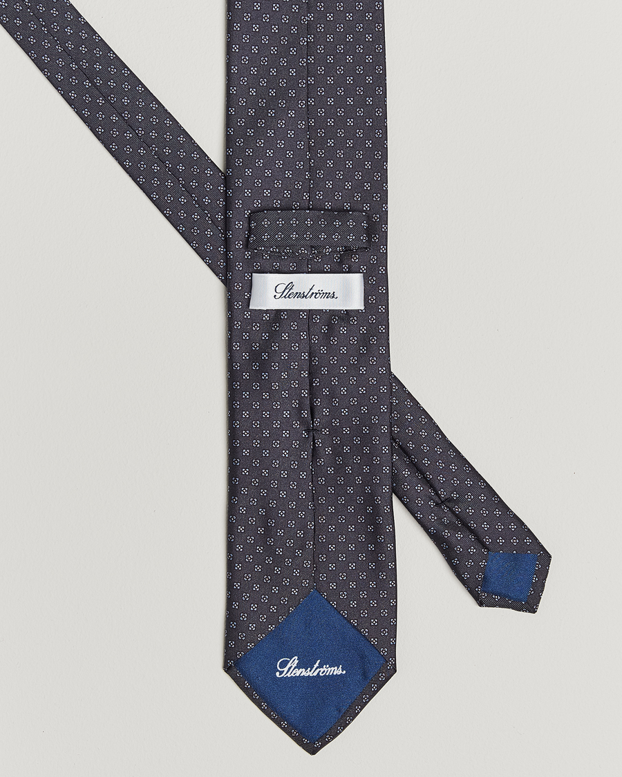 Hombres | Corbatas | Stenströms | Printed Silk Tie 7,5cm Grey
