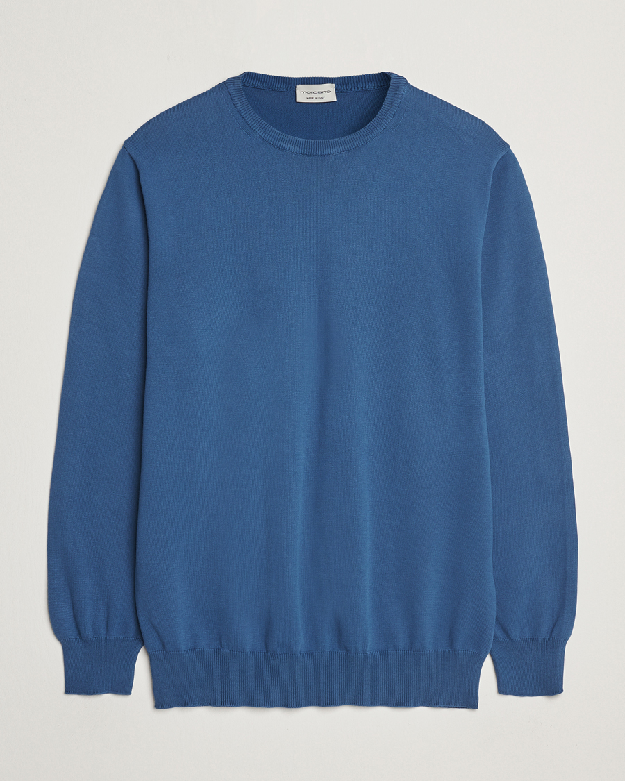 Hombres | Jerséis y prendas de punto | Morgano | Supersoft Egyptian Cotton Crew Neck Mid Blue