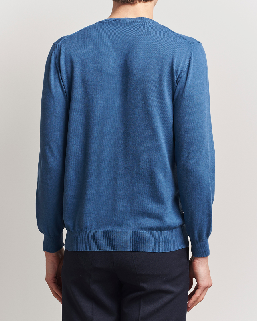 Hombres | Jerséis y prendas de punto | Morgano | Supersoft Egyptian Cotton Crew Neck Mid Blue