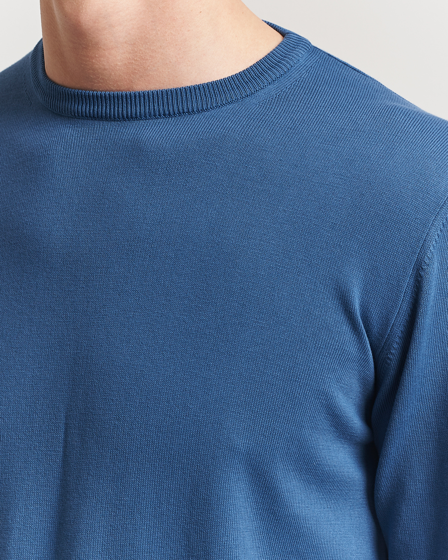 Hombres | Jerséis y prendas de punto | Morgano | Supersoft Egyptian Cotton Crew Neck Mid Blue