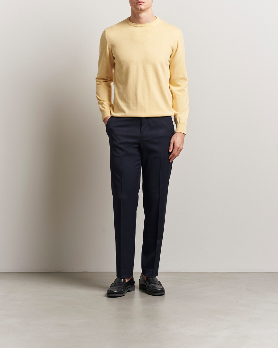 Hombres | Jerséis y prendas de punto | Morgano | Supersoft Egyptian Cotton Crew Neck Light Yellow