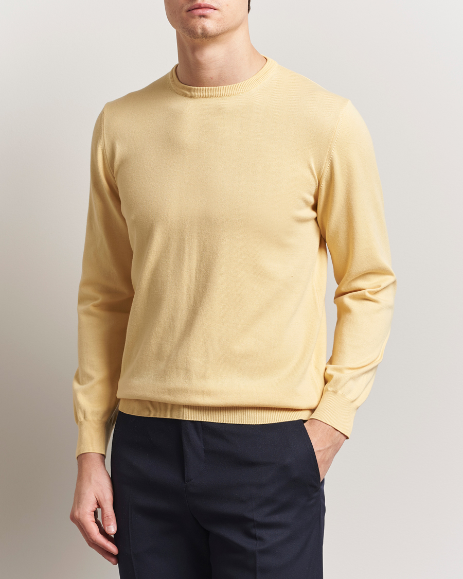 Hombres | Jerséis y prendas de punto | Morgano | Supersoft Egyptian Cotton Crew Neck Light Yellow