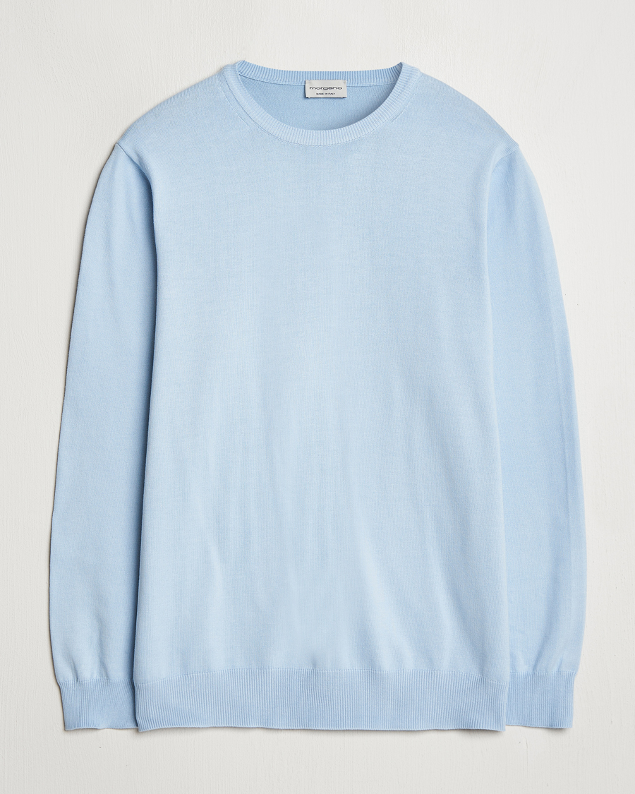 Hombres | Jerséis y prendas de punto | Morgano | Supersoft Egyptian Cotton Crew Neck Light Blue