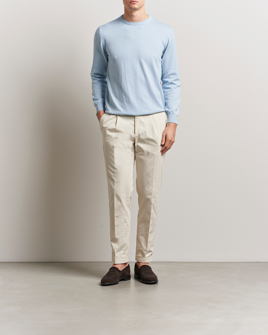 Hombres | Jerséis y prendas de punto | Morgano | Supersoft Egyptian Cotton Crew Neck Light Blue