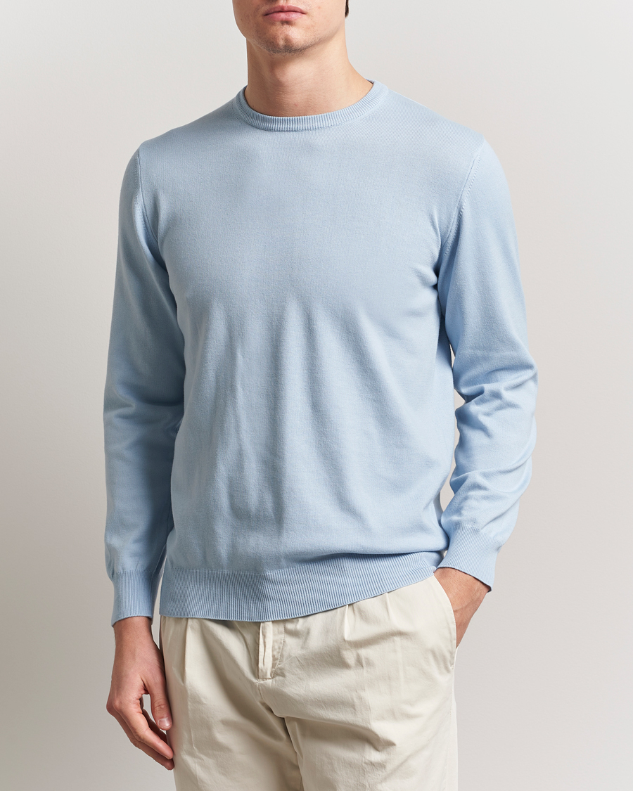 Hombres | Jerséis y prendas de punto | Morgano | Supersoft Egyptian Cotton Crew Neck Light Blue