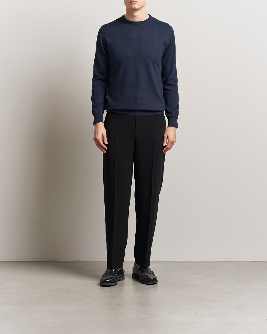 Hombres | Jerséis y prendas de punto | Morgano | Supersoft Egyptian Cotton Crew Neck Navy
