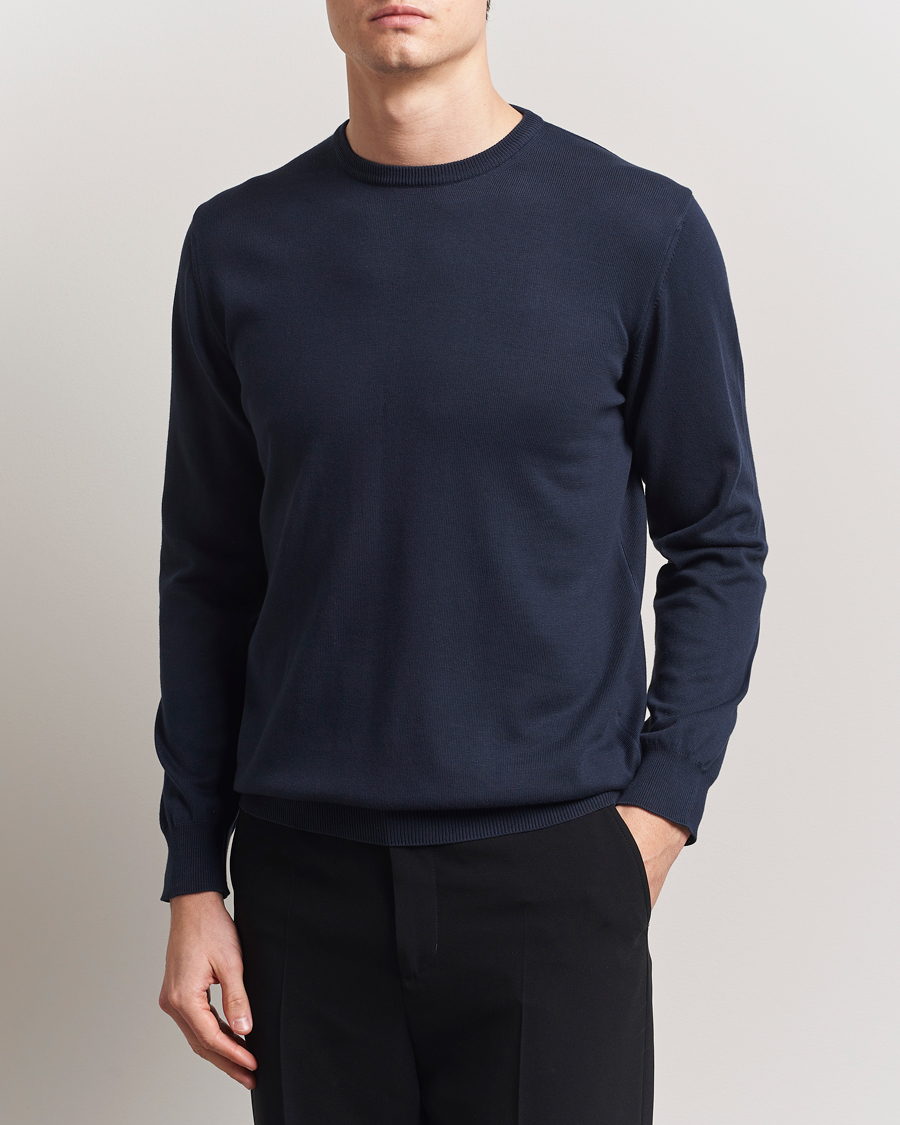 Hombres | Jerséis y prendas de punto | Morgano | Supersoft Egyptian Cotton Crew Neck Navy