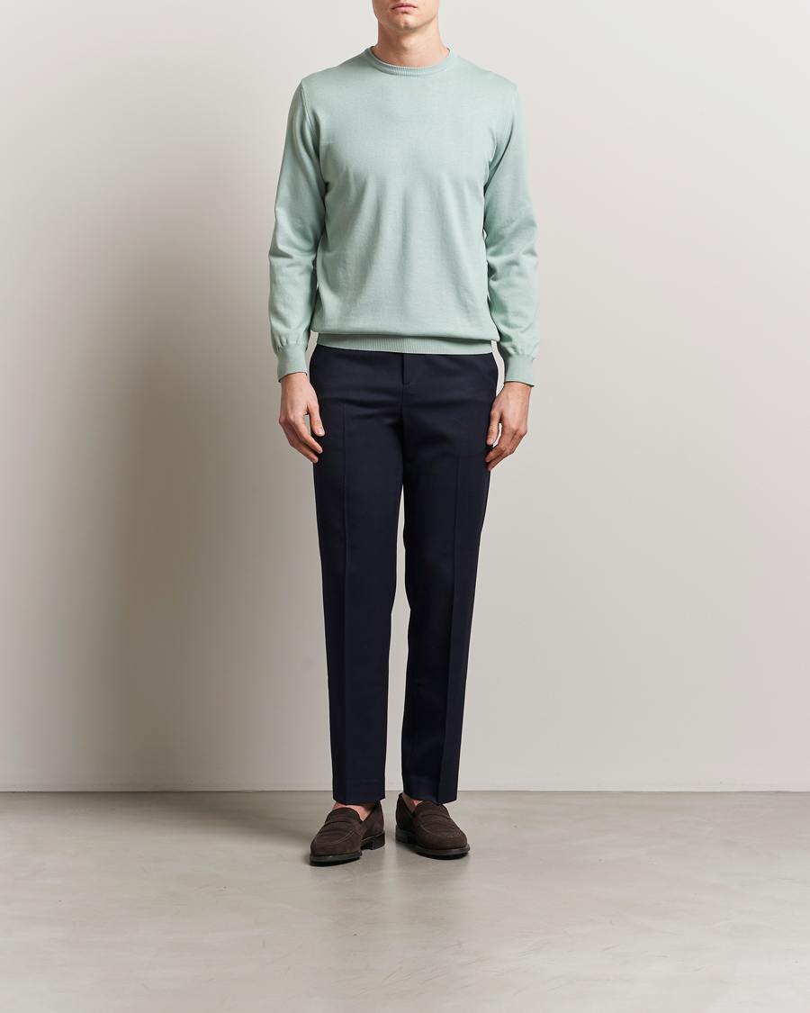 Hombres | Jerséis y prendas de punto | Morgano | Supersoft Egyptian Cotton Crew Neck Light Green