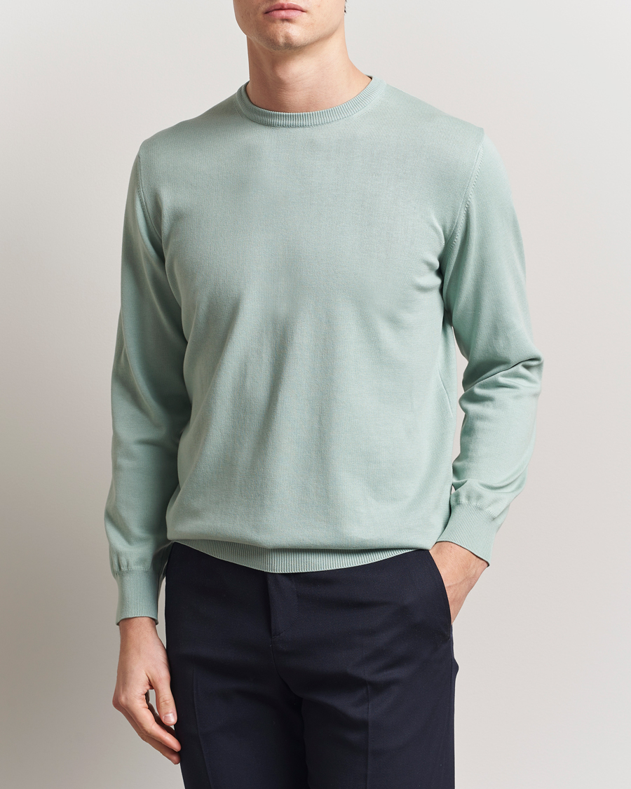 Hombres | Jerséis y prendas de punto | Morgano | Supersoft Egyptian Cotton Crew Neck Light Green