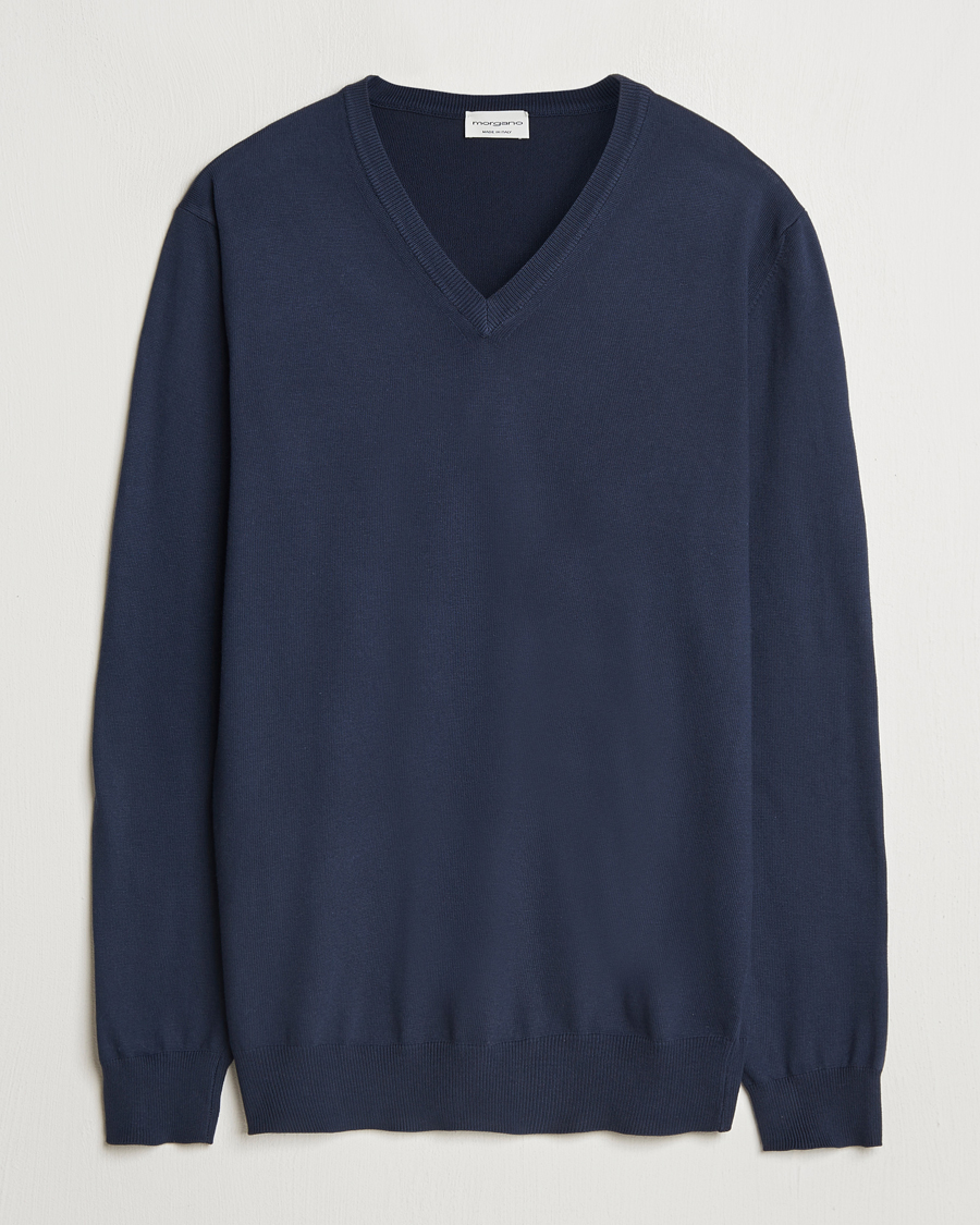Hombres | Jerséis y prendas de punto | Morgano | Supersoft Egyptian Cotton V-Neck Navy