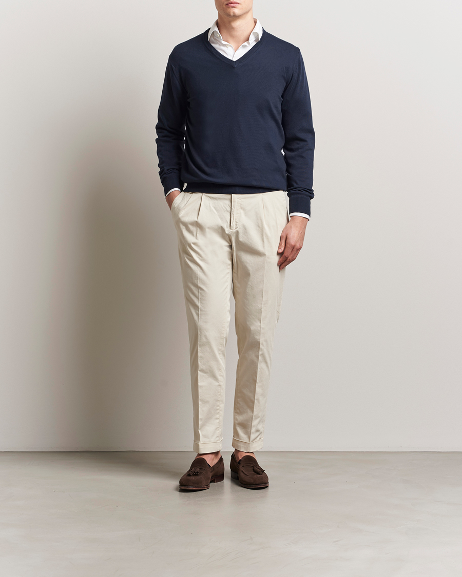Hombres | Jerséis y prendas de punto | Morgano | Supersoft Egyptian Cotton V-Neck Navy