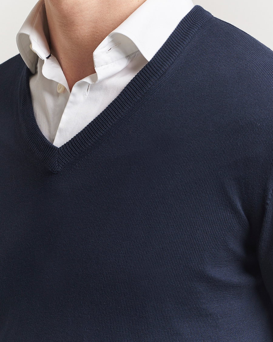 Hombres | Jerséis y prendas de punto | Morgano | Supersoft Egyptian Cotton V-Neck Navy