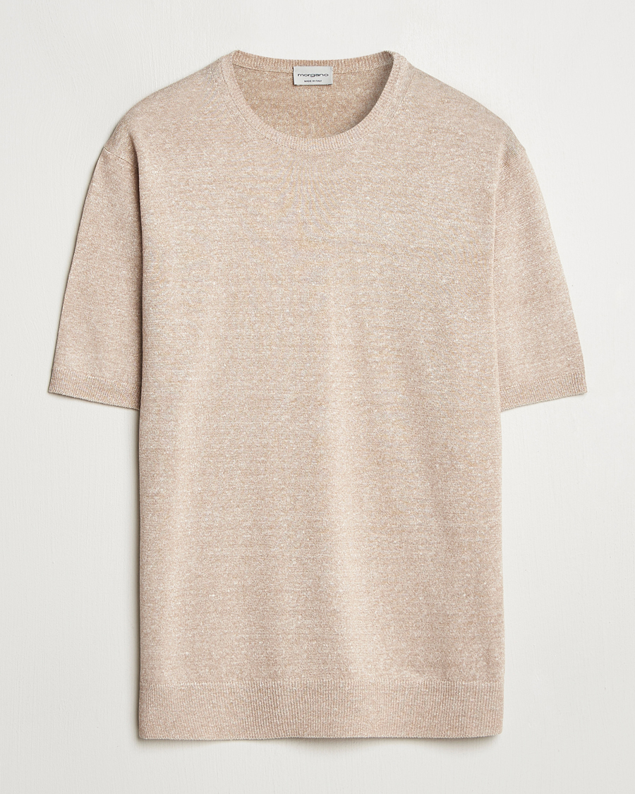Hombres | Camisetas | Morgano | Linen/Cotton T-Shirt Beige