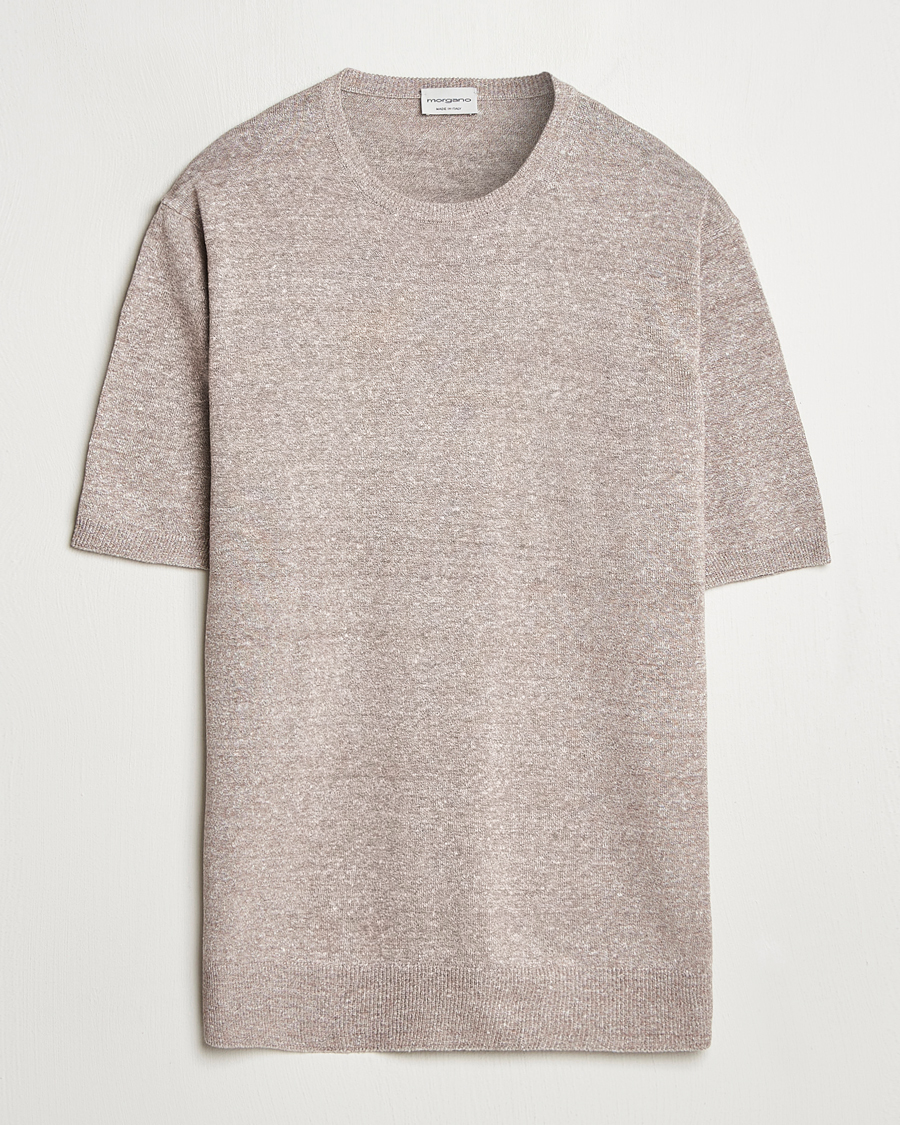 Hombres | Camisetas | Morgano | Linen/Cotton T-Shirt Brown