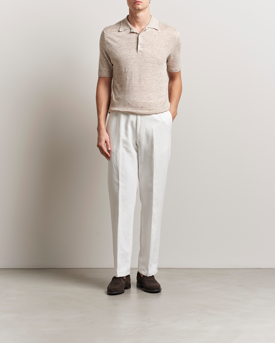Hombres | Polos | Morgano | Linen Polo Beige