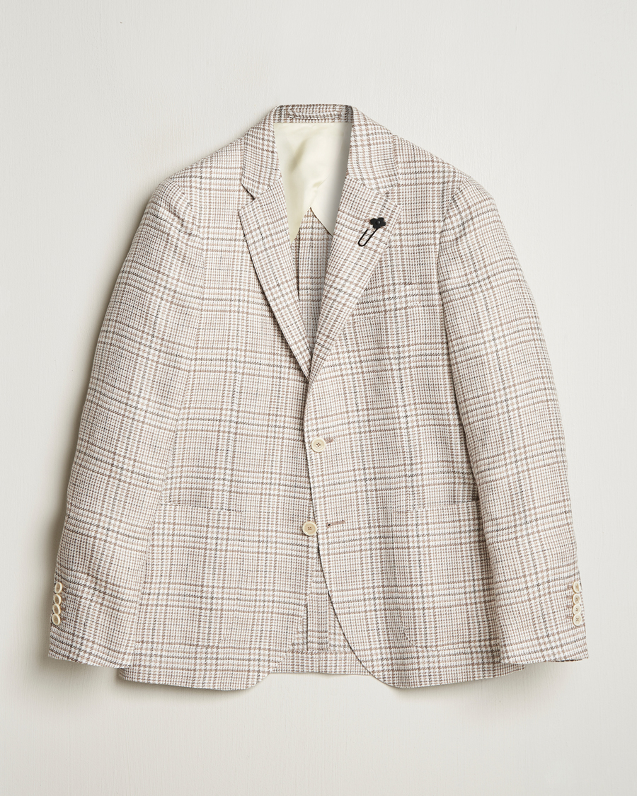 Hombres | Blazers | Lardini | Cotton/Linen Checked Blazer Beige