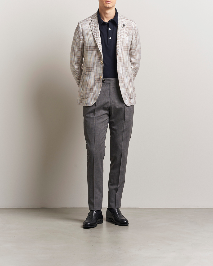 Hombres | Blazers | Lardini | Cotton/Linen Checked Blazer Beige