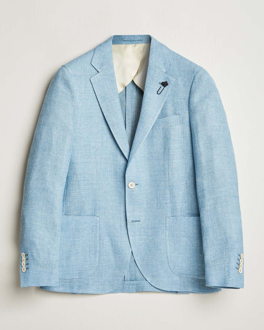 Hombres | Blazers | Lardini | Linen Crepe Canvas Blazer Light Blue