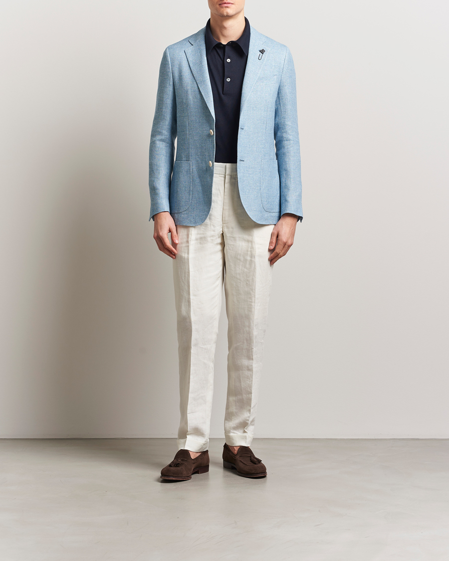 Hombres | Blazers | Lardini | Linen Crepe Canvas Blazer Light Blue