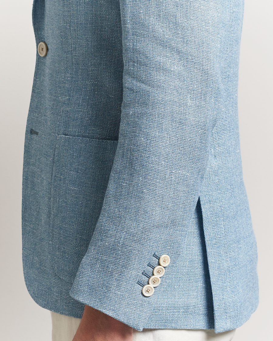 Hombres | Blazers | Lardini | Linen Crepe Canvas Blazer Light Blue