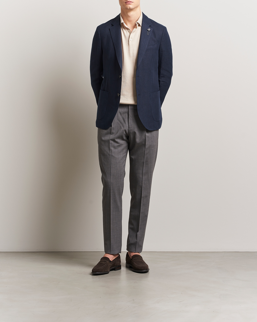 Hombres | Blazers | Lardini | Linen Canvas Blazer Navy