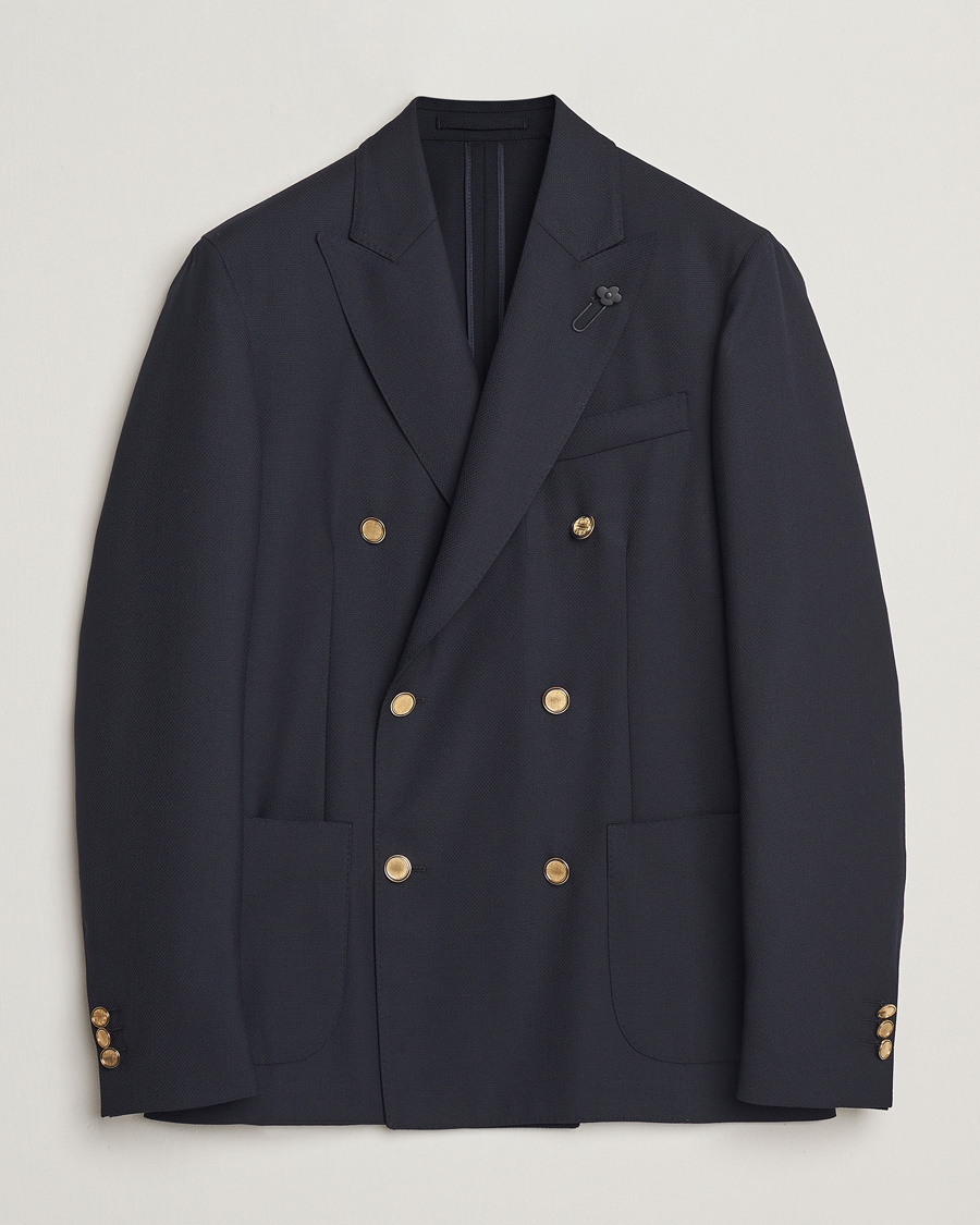 Hombres | Blazers | Lardini | Double Breasted Light Wool Blazer Navy
