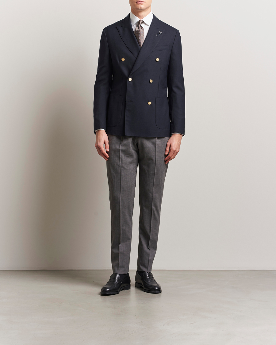 Hombres | Blazers | Lardini | Double Breasted Light Wool Blazer Navy