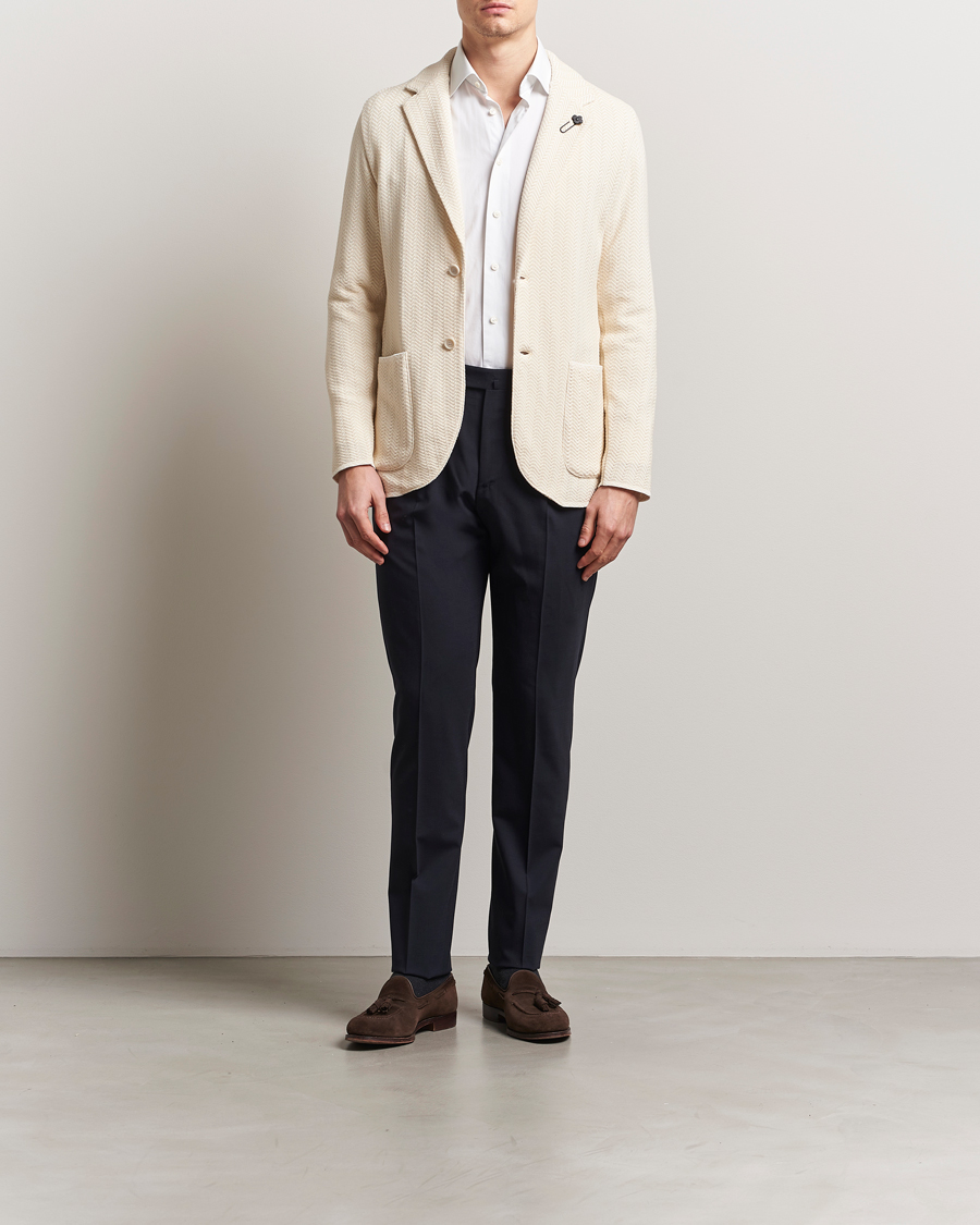 Hombres | Blazers | Lardini | Knitted Cotton Structured Blazer White/Beige