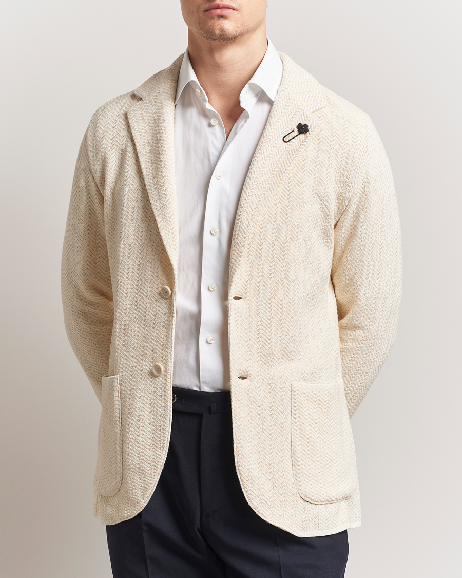 Hombres | Blazers | Lardini | Knitted Cotton Structured Blazer White/Beige