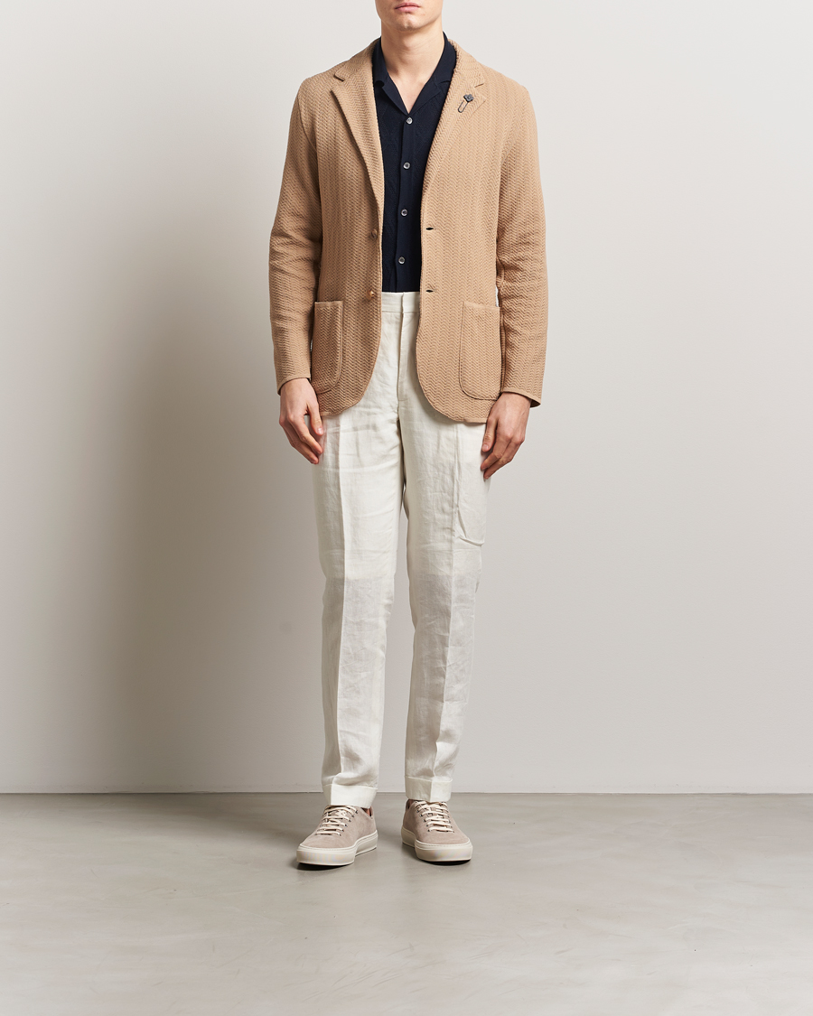 Hombres | Blazers | Lardini | Knitted Cotton Structured Blazer Beige